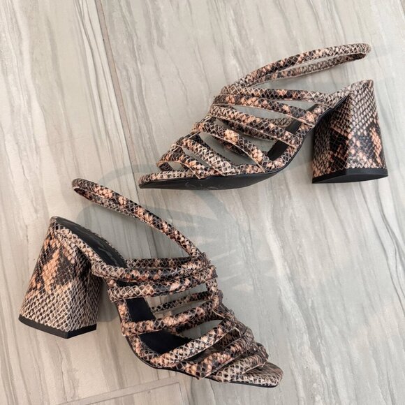 Free People Colette Cinched Caged Block Heels Open Toe Sandals Boho Python 6 - Picture 1 of 10